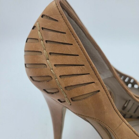 BCBGeneration Evie Tan Leather Peep Toe Stiletto Heel Pumps Size 10B - Picture 10 of 12